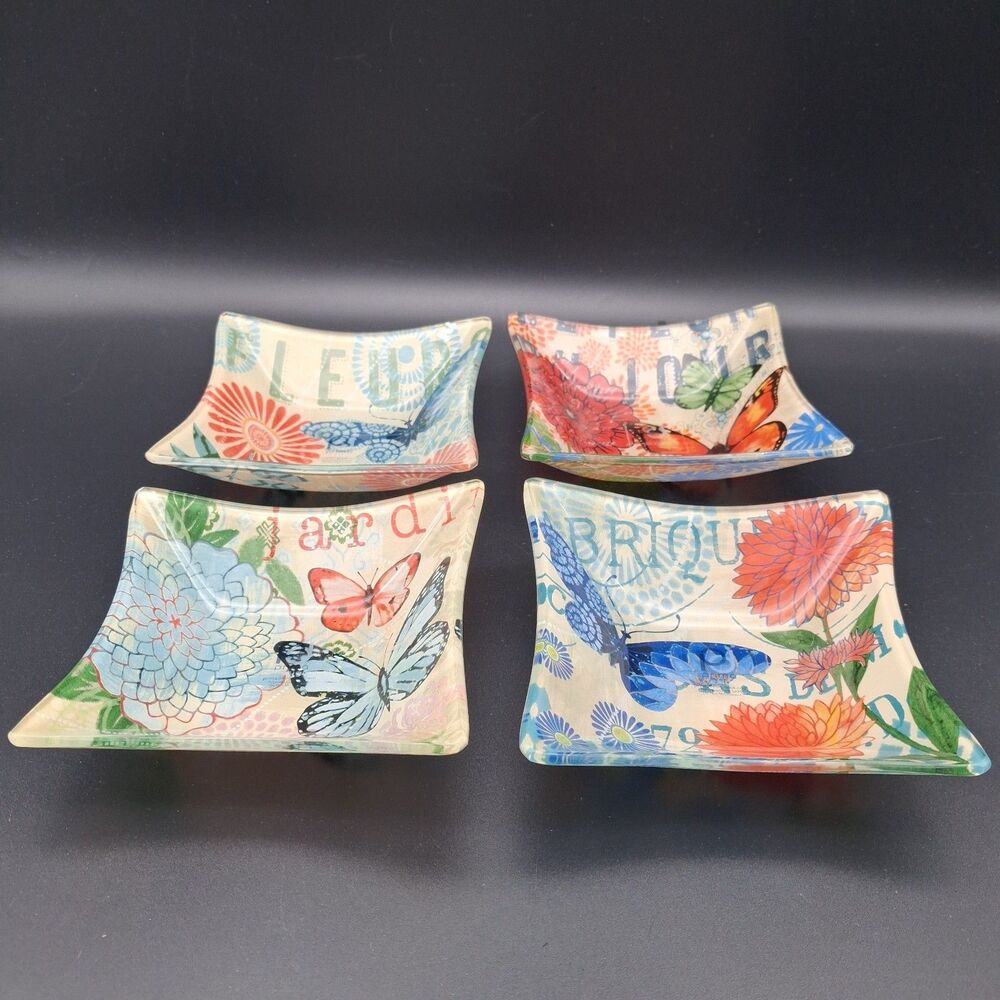 Prima Design Jardin Floral Boutique Square Glass Bowls Trinket Dishes Set of 4